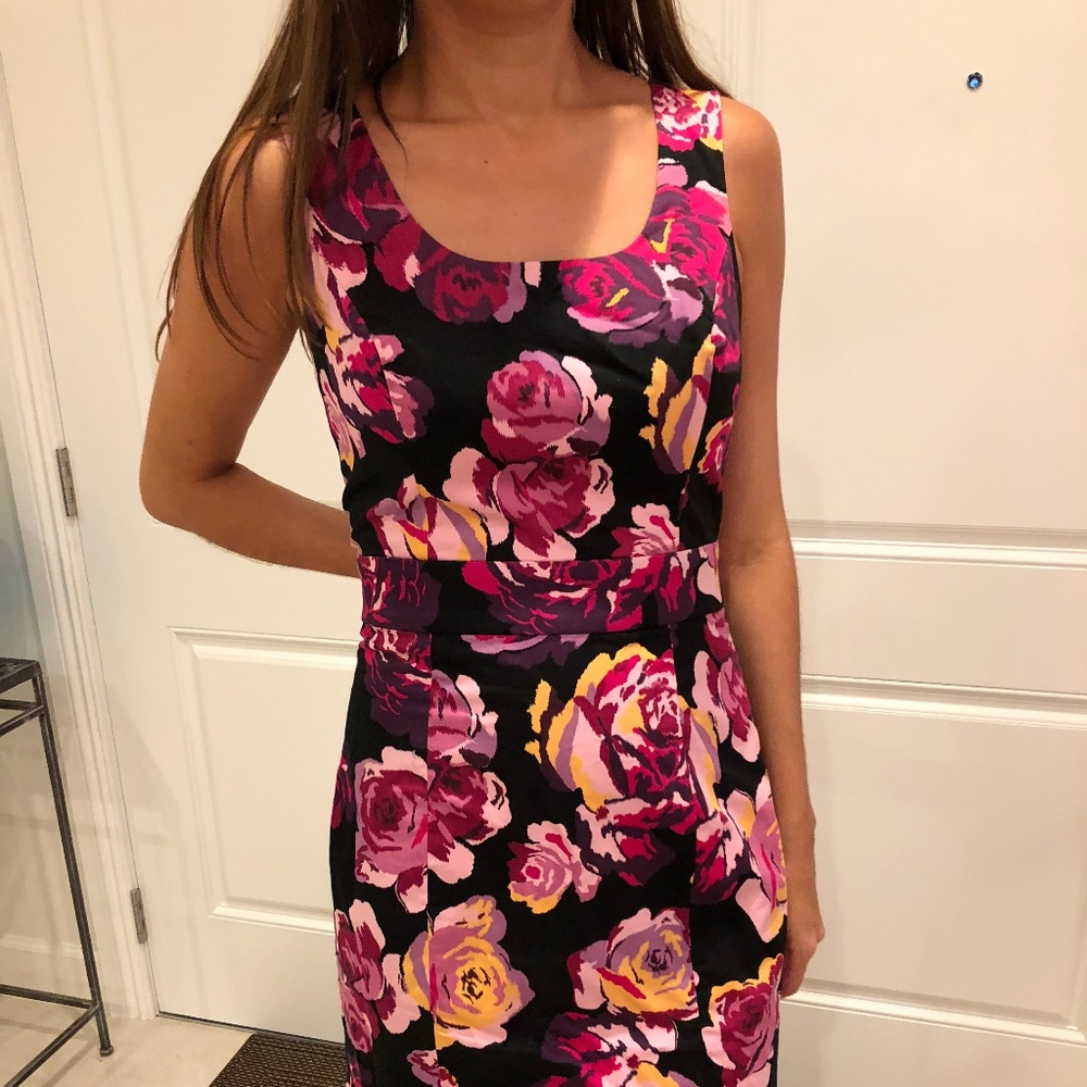 Express mid length black dress with pink flowers